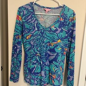 Lilly Pulitzer Blue Floral Long Sleeve Top